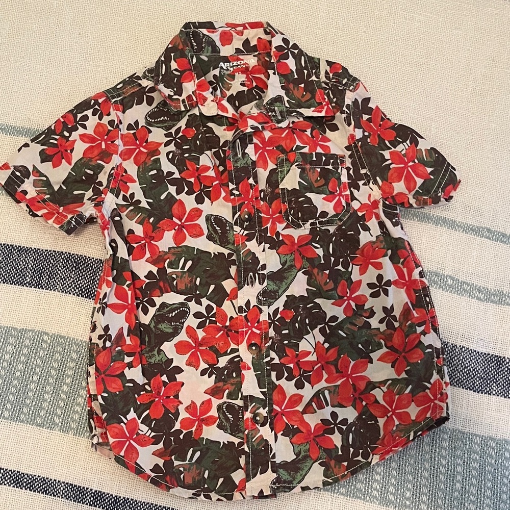 Arizona Jean Company Kids Hawaiian Floral w/ T- Rex Button Down Shirt